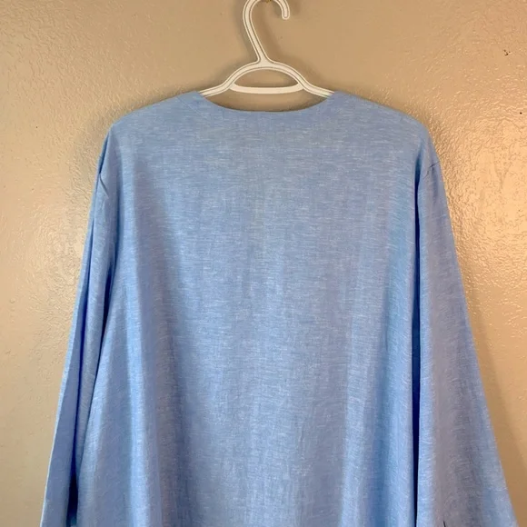Lands End Coastal Grandma Linen Blend Blue Split Neck Tunic Size XXL - Picture 6 of 11